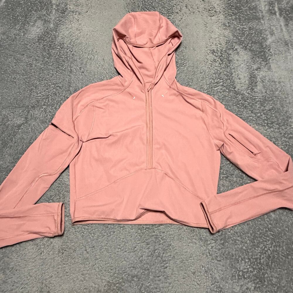Lululemon Hoodie Womens 10 Break a Trail 1/2 Zip Pink Pastel W3DTKS Cropped